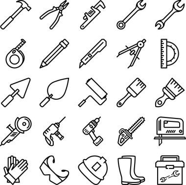 Set of construction tool linear icons as an editable outline for your design clipart