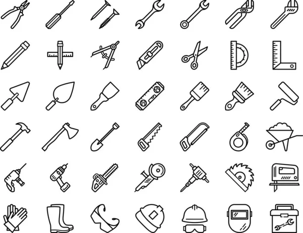 Набор Иконок Линейного Инструмента Веб Дизайна Строительстве Техническом Обслуживании — стоковый вектор