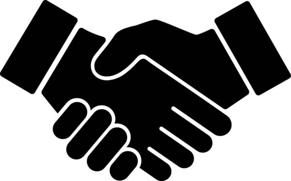 The icon of handshake as trust, commitment and support, flat design