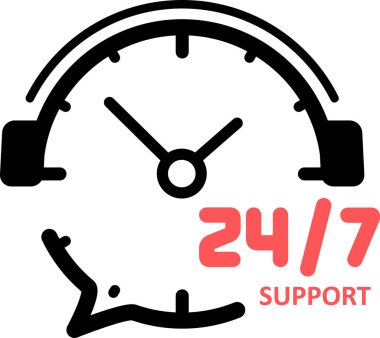 Icon of a 24 hours a day as sign of day and night support available clipart