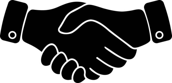 Flat icon of two hands in the form of a handshake as a trust and partnership symbol