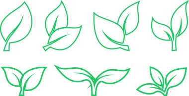 Çevresel koruma ilkesinin sembolü olarak doğrusal yaprak simgeleri kümesi