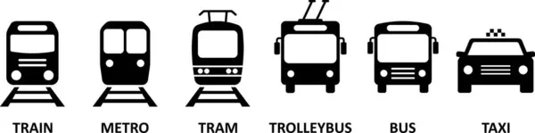 Bus Tram Trolleybus Subway Train Taxi Icons Signs City Passenger — стоковый вектор
