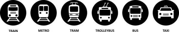 Bus Tram Trolleybus Subway Train Car Icons Signs City Passenger — Archivo Imágenes Vectoriales