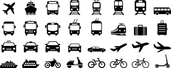 Bus Tram Trolleybus Subway Train Ship Bicycle Car Flat Icons — Wektor stockowy