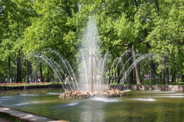 Çeşme Peterhof parkındaki güneş, Saint-Petersburg