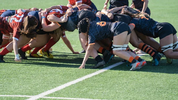 Napjatá Chvíle Ragbyové Rvačky Dramatická Náročná Hra Pro Ženy Rugby — Stock fotografie