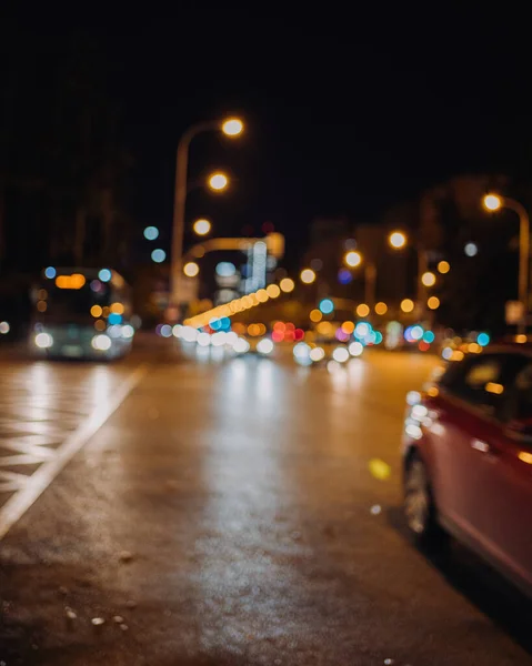 Звертаючи Уваги Міські Світлофори Вночі Міське Життя Мадриді — стокове фото
