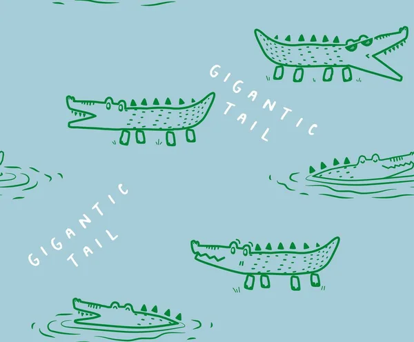 Crocodiles Creative Puzzle Animal Swamp Tropical Chillin Summer Print Seamless — Stok Vektör