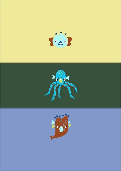 Sea Monsters Nanautal Deep Sea Weird Octopus Graphic Vector — 스톡 벡터