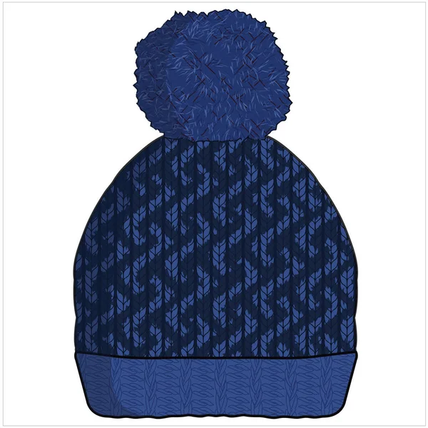 Sombrero Azul Punto Invierno Aislado Blanco — Vector de stock