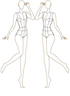 FEMALE WOMEN CROQUIS FRONT DIFFERENT SIDE POSES VECTOR SKETCH clipart
