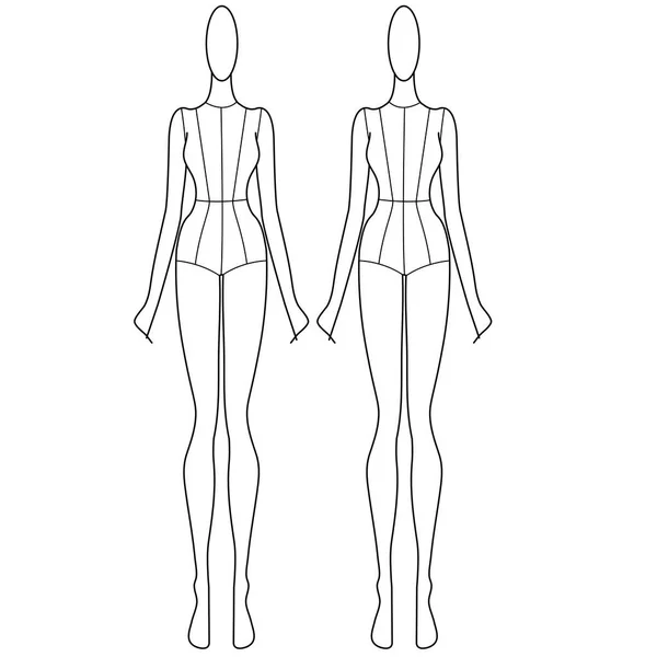Femminile Donne Croquis Front Back Side Poses Vector Sketch — Vettoriale Stock