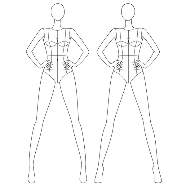 Femme Femme Croquis Front Back Back Poses Vector Sketch — Image vectorielle