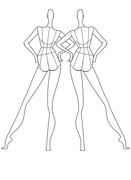 Female Frauen Croquis Front Back Side Poses Vector Sketch — Stockvektor