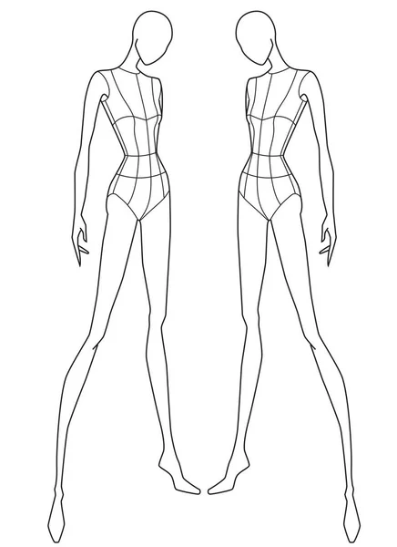 Female Women Croquis Front Different Side Poses Vector Sketch — Stock vektor