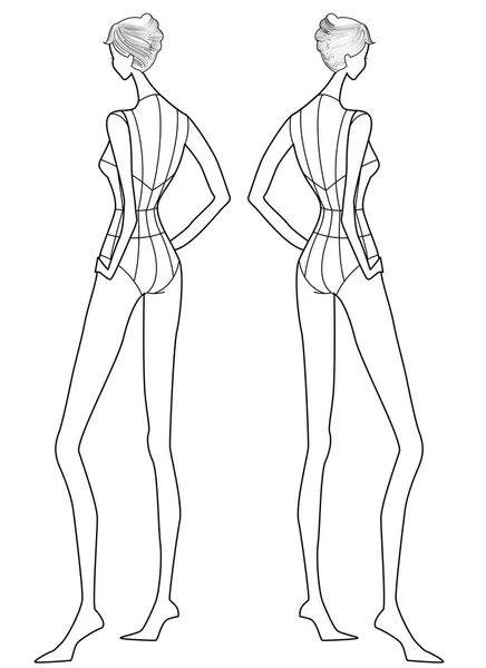 Femme Femme Croquis Front Different Side Poses Vector Sketch — Image vectorielle