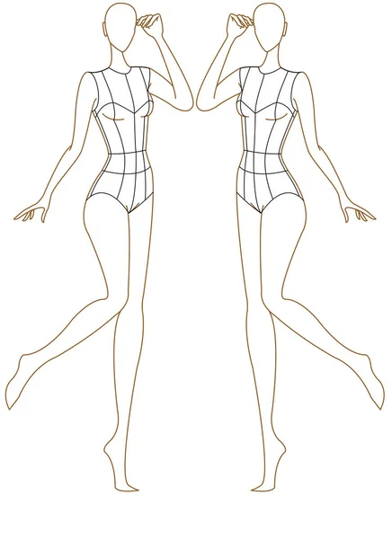 Female Women Croquis Front Different Side Poses Vector Sketch — Stockový vektor