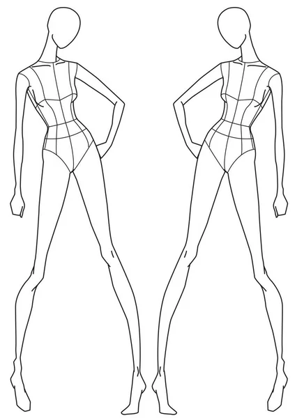 Femme Femme Croquis Front Different Side Poses Vector Sketch — Image vectorielle