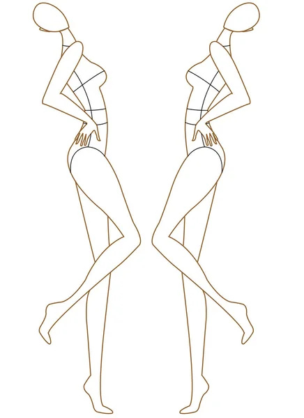 Female Vrouwen Croquis Front Verschillende Zijde Poses Vector Sketch — Stockvector