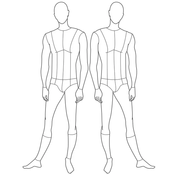 Men Boys Croquis Mannequin Flat Sketch Vector — Stock Vector
