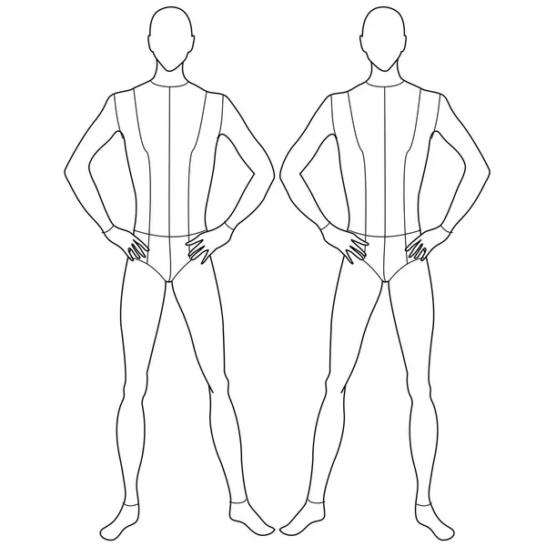 Men Boys Croquis Und Mannequin Flat Sketch Vector — Stockvektor