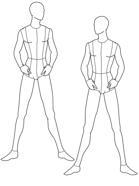 Men Boys Croquis Und Mannequin Flat Sketch Vector — Stockvektor