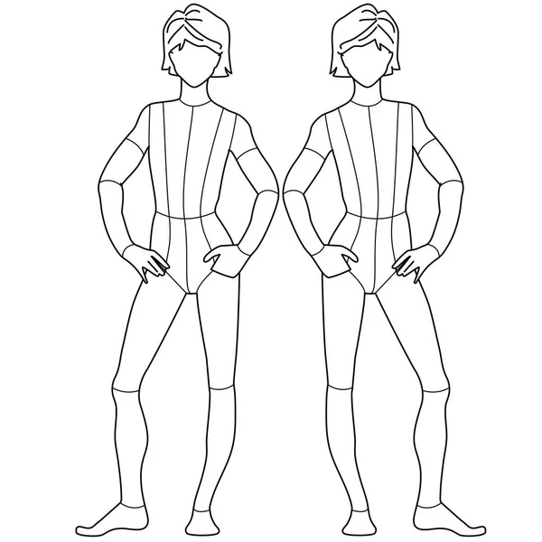 Teen Girls Front Back Side Pose Mannequin Croquis Vector Sketch — Vettoriale Stock