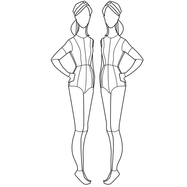 Teen Girls Front Back Och Side Pose Mannequin Och Croquis — Stock vektor