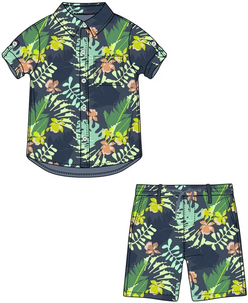 Kids Boys Wear Tee Pajama Short Set Vector — Stockový vektor
