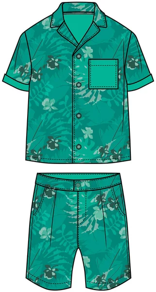 Niños Resort War Tee Pajama Set Vector — Archivo Imágenes Vectoriales
