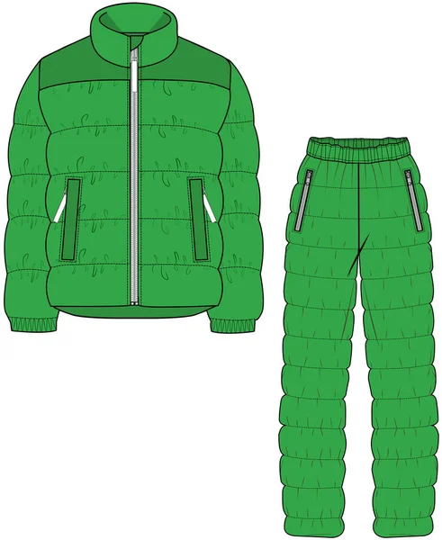 Unisex Kar Tulumunu Giyiyor Ceketini Giyiyor Vector Jacket Jonger Seti — Stok Vektör