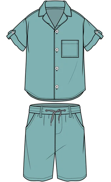 Kid Boys Wear Tee Och Pajama Kort Set Vector — Stock vektor