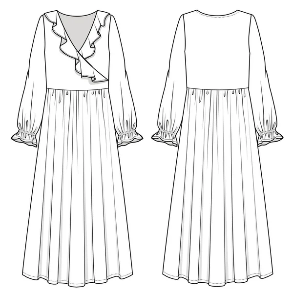 コットンファブリックフラットの女性の織ドレス — ストックベクタ