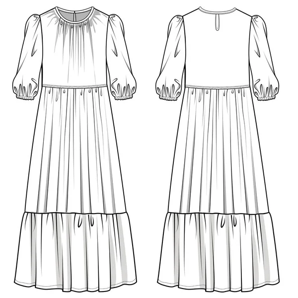 Women Woven Maxi Chiffon Dress Flat — Stock Vector
