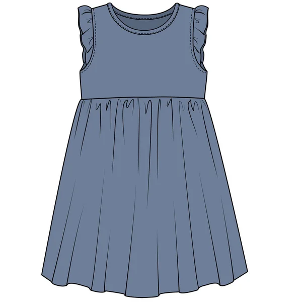Blue Dress Frocks Voor Girl Wear Vector — Stockvector