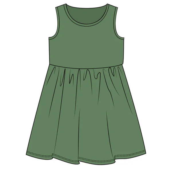 Green Dress Frocks Voor Girl Wear Vector — Stockvector