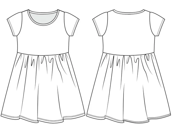 Dress Frocks Voor Girl Wear Front Back Flat Design Vector — Stockvector