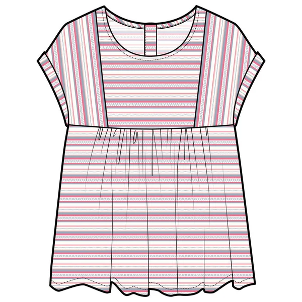 Girls Teen Woven Top Stripe All Print Vector — 图库矢量图片