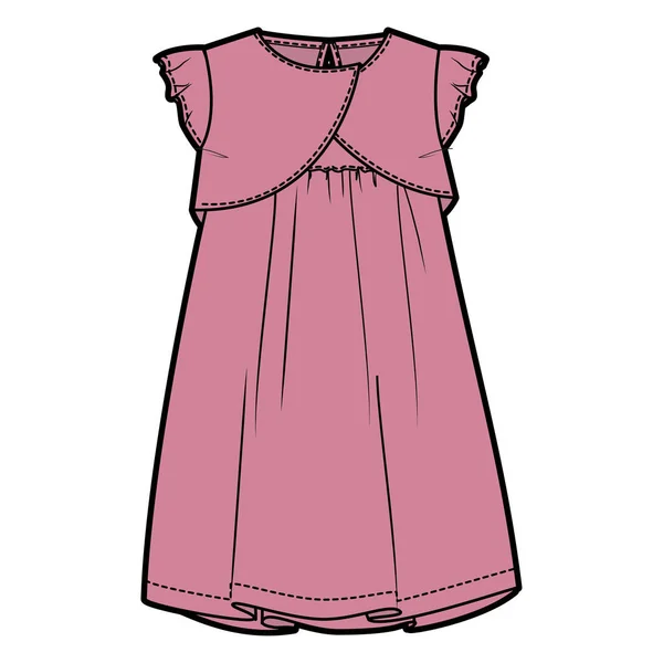 Kids Girls Infant Dress Vector Sketch — Stock Vector