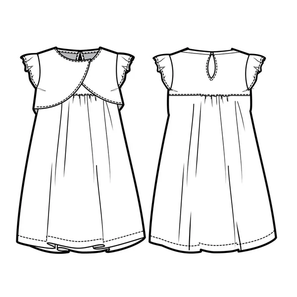 Kids Girls Infant Dress Vector Sketch — Stockový vektor