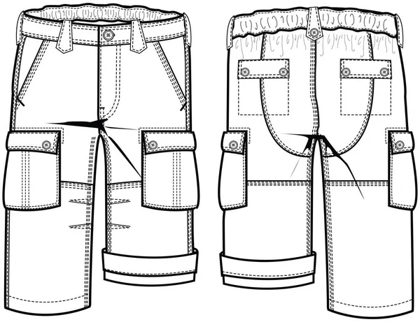 キッズボーイボトムスパンツフロントとポケットファッションフラットデザインベクターで戻る — ストックベクタ