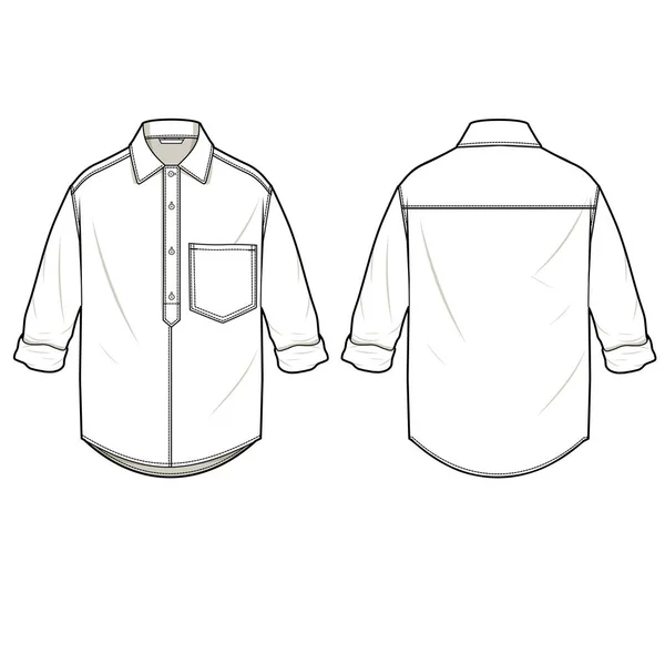 Men Folded Sleeve Half Placket Shirt Flat — Stockový vektor