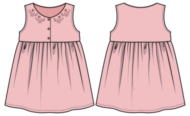 Çocuk kızlar için giyin, ön ve arka vektör illüstrasyonu 