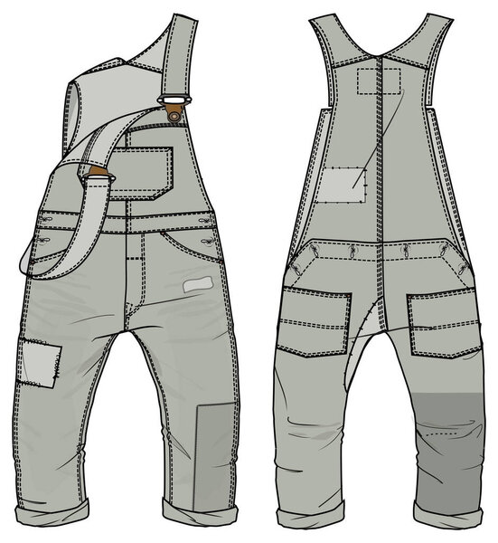 Kids wear dungaree bodysuit and playsuit flat design vector sketch, front and back vector sketch design