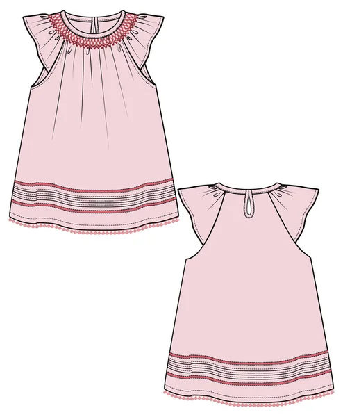 Różowa Sukienka Dla Dziewczynek Przód Tył Wektor Ilustracja — Wektor stockowy