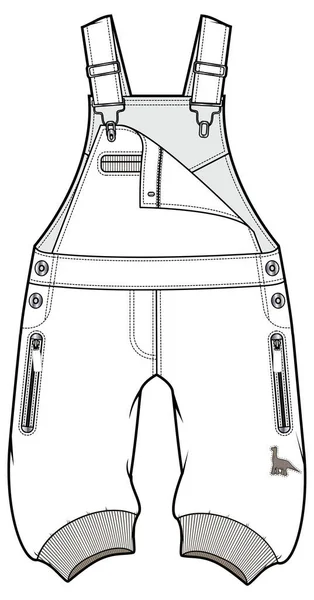 Crianças Usam Bodysuit Dungaree Esboço Vetorial Design Plano Design Esboço — Vetor de Stock