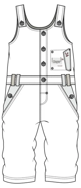 Kids Wear Dungaree Bodysuit Playsuit Flat Design Vector Sketch Front — Stock Vector