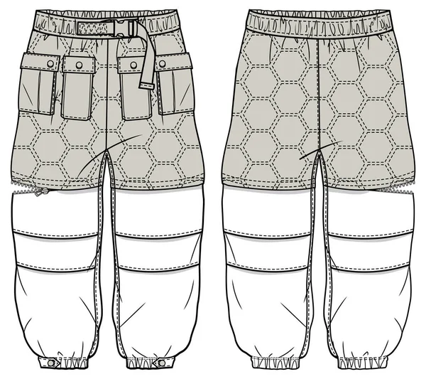 Vector Sketch Illustration Boys Modular Pants Front Back Mockup Fashionable — Stock Vector