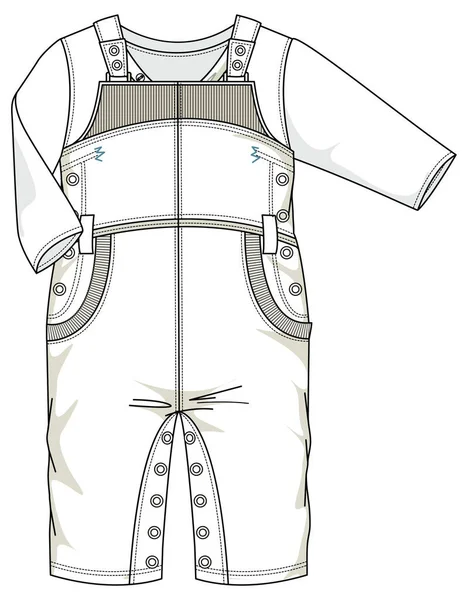 Kids Wear Dungaree Bodysuit Playsuit Flat Design Vector Sketch Front — Stock Vector